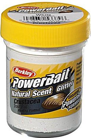 Berkley PowerBait Natural Glitter Trout Bait - 50g Forellenteig, Farbe/Aroma:Weiß / Crustacea (Krebs) 1214503