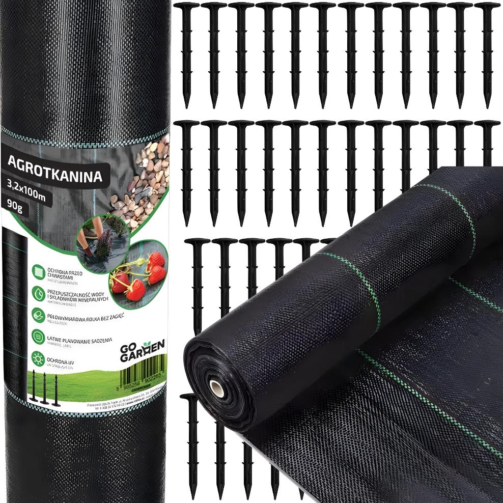 GoGarden Agrotextil Mulchgewebe gegen Unkraut 3,2x100m 90g Stifte