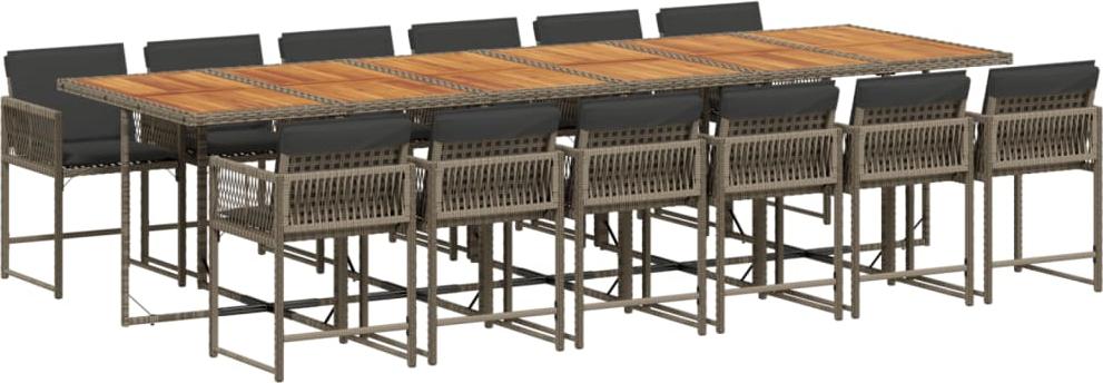 vidaXL 13-dielny záhradný jedálenský set s vankúšmi sivý polyratan