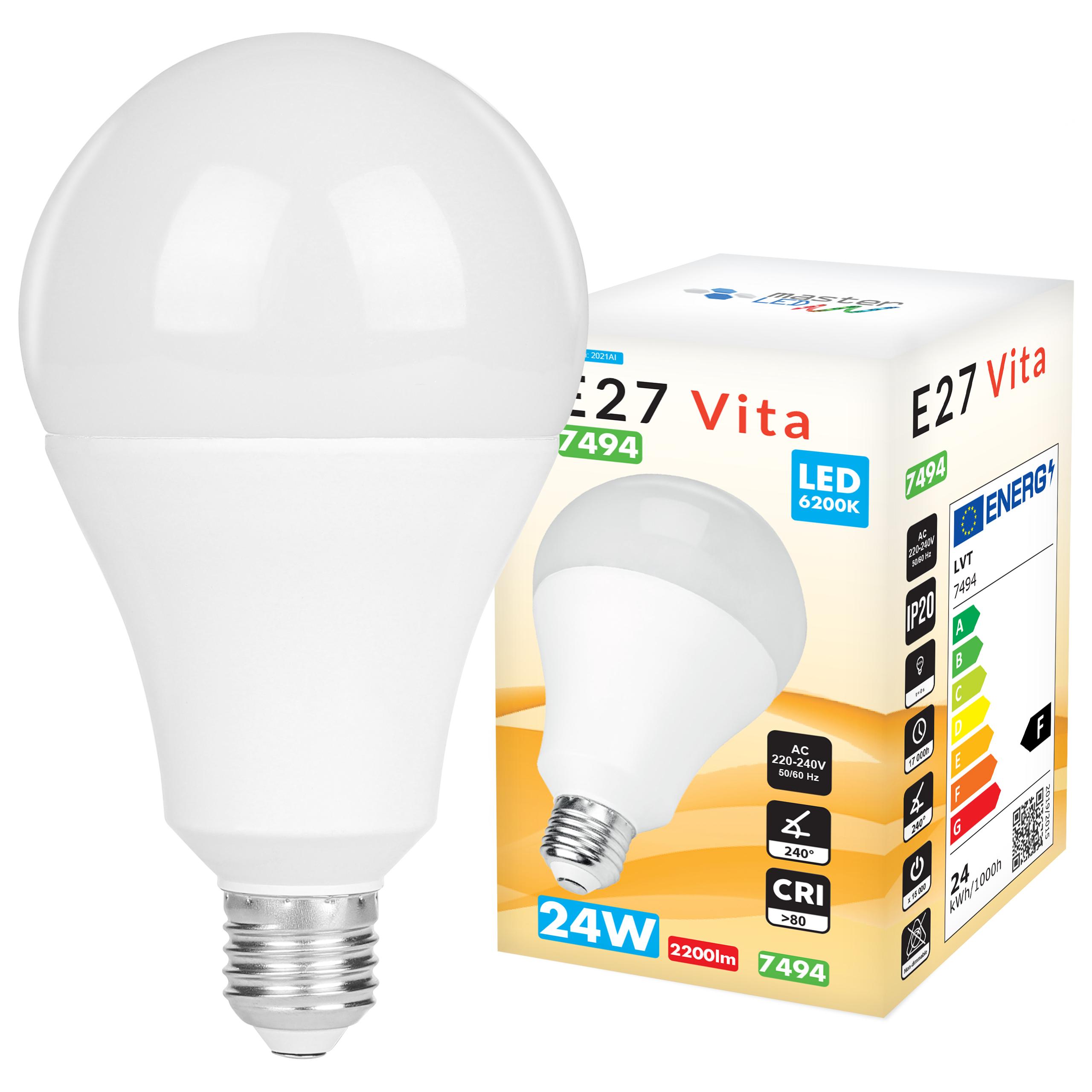 MasterLED LED Lampe E27 – A95 Vita – 24W – 2700K Warmweiß – 2500 lm – Energiesparlampe für Zuhause & Büro 7494