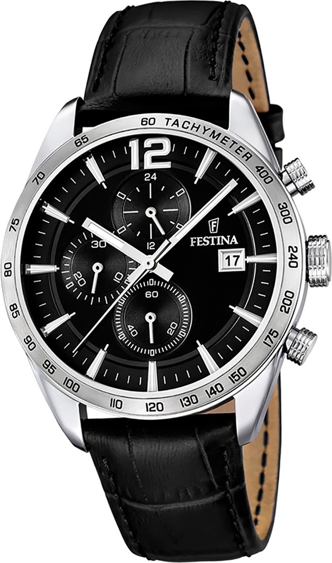 Festina kožené pánske hodinky F16760/4 Quartz náramkové hodinky čierne športové D2UF16760/4