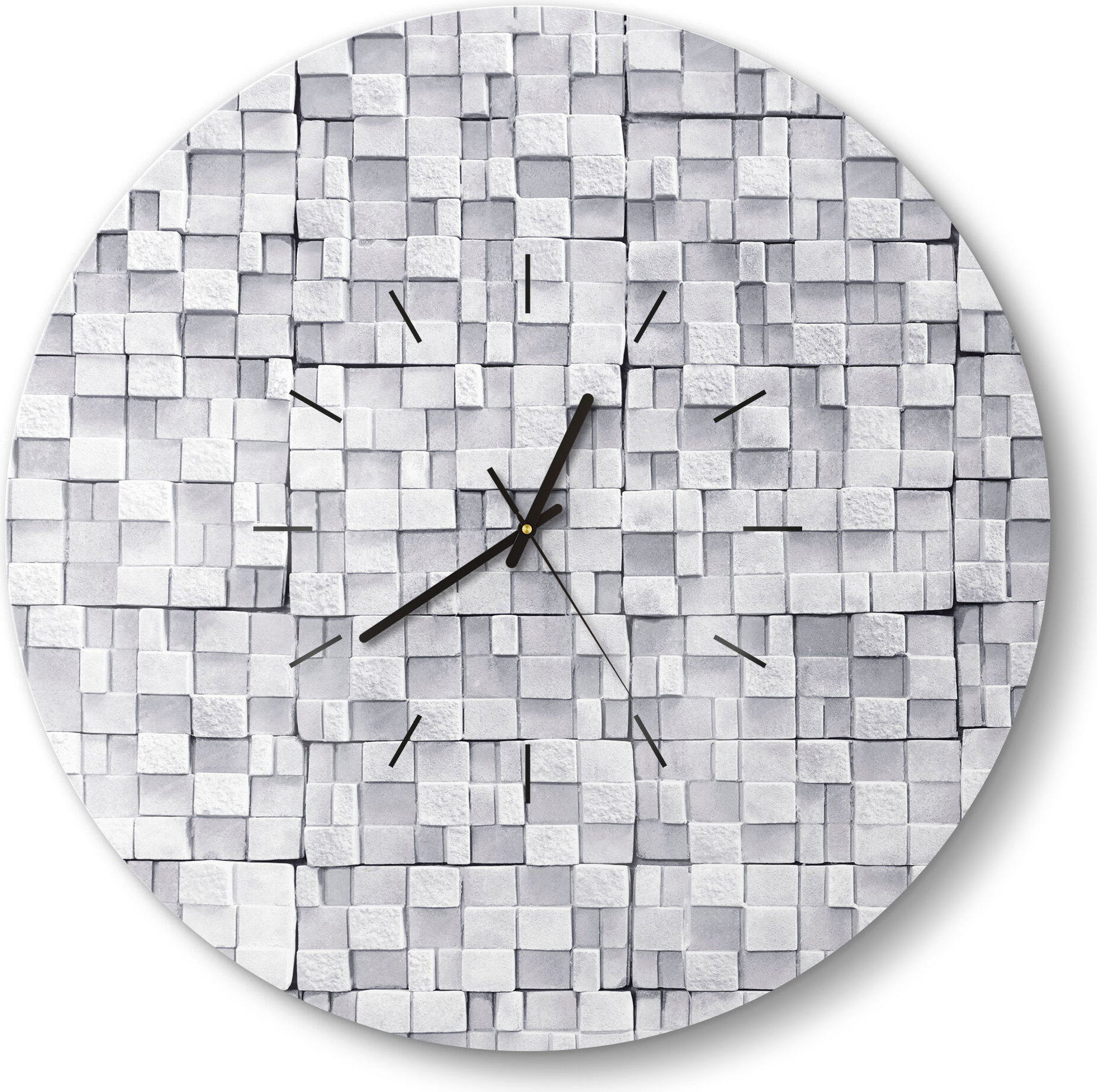 DEQORI Glasuhr Ø50 cm Modern 'Ungleichmäßige Ziegel' Wanduhr Glas Uhr Design leise WC-D50-M-1447