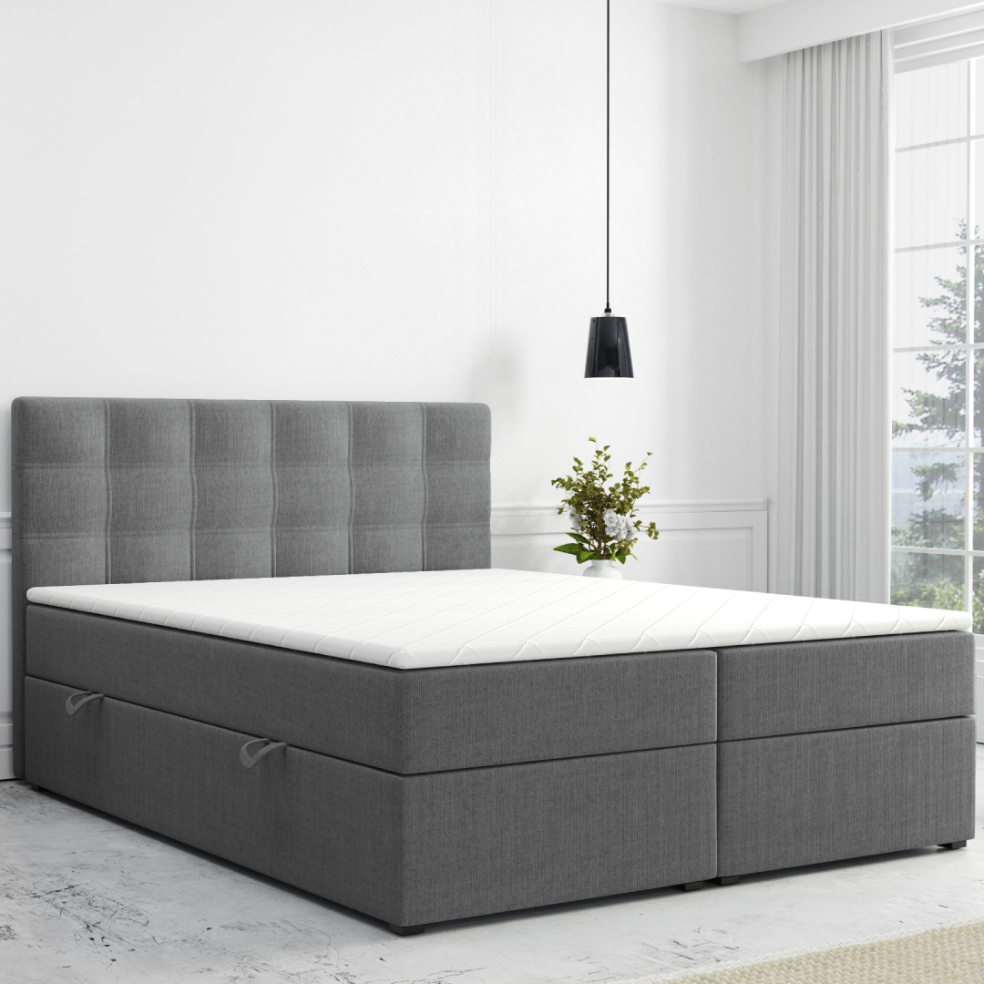 Möbel-Punkt Boxspringbett ROM mit Bettkasten 180 x 200 cm Webstoff Anthrazit Bett Bettkasten 70010007