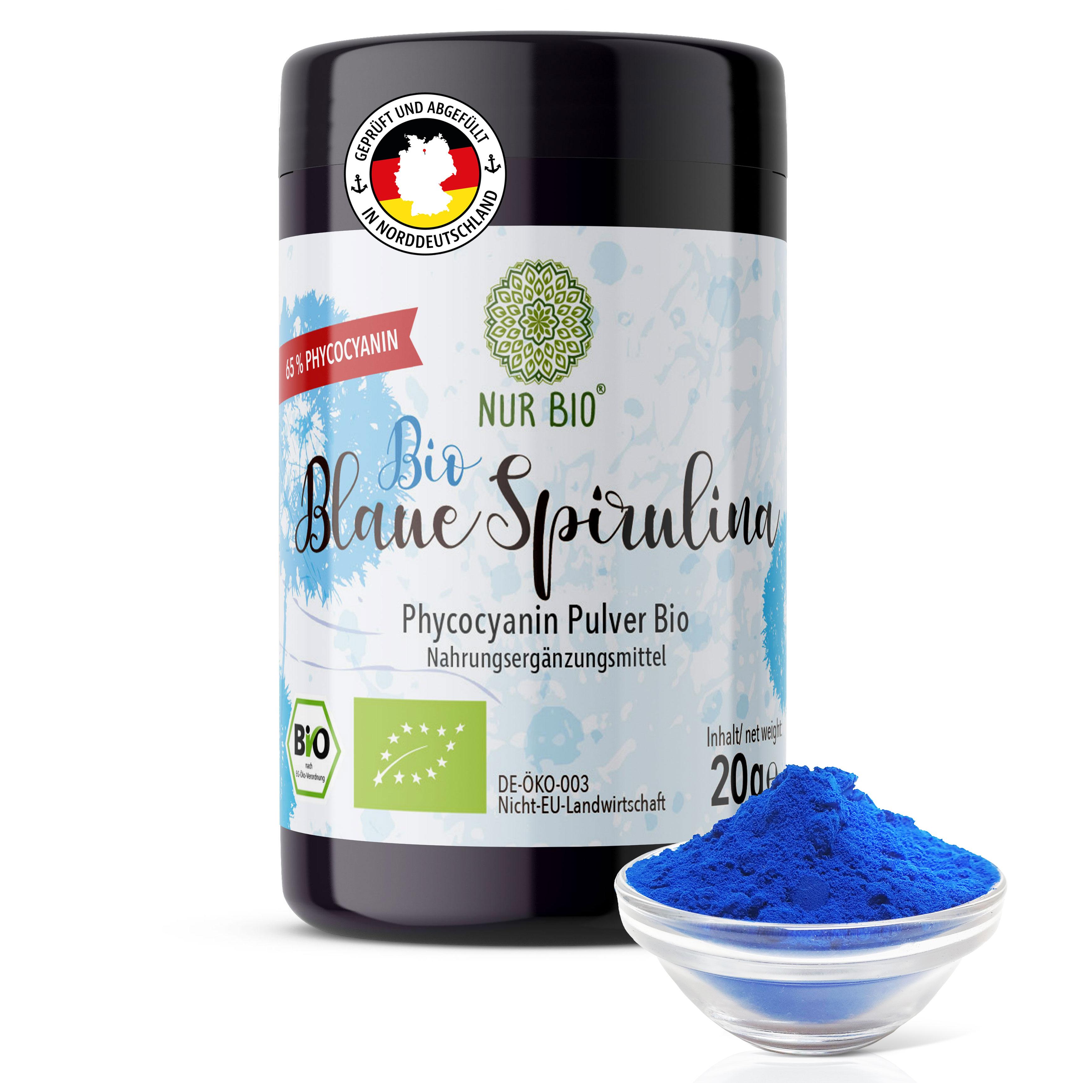 Golden Peanut NUR BIO Bio Blaue Spirulina 65% Phycocyanin blaue Lebensmittelfarbe 20g 30604-01-NB