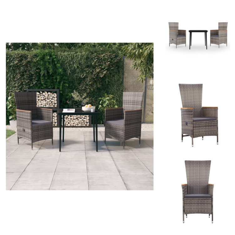 vidaXL 3-dielny záhradný jedálenský set s vankúšmi sivý - Záhradné nábytkové zostavy