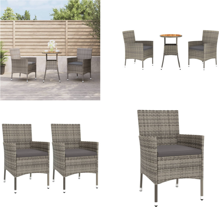 vidaXL 3 ks záhradný bistro set s vankúšmi sivý polyratan - Záhradný bistro set - Záhradné bistro sety - Bistro set - Set záhradného nábytku