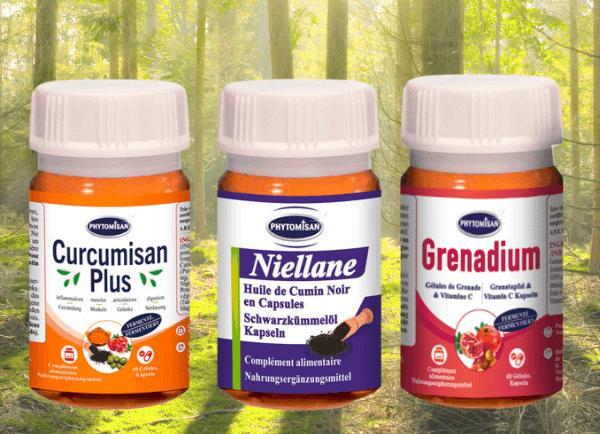 Phytomisan Labor Immun Paket Phytomisan Immunsystem. Kurkuma, Schwarzkümmelöl und Granatapfelkapseln PakPM180