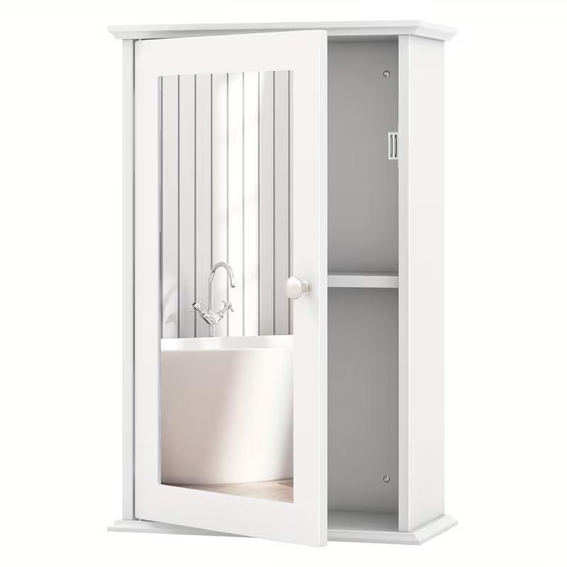 Gluecksshop UG Spiegelschrank 53 x 34 x 13 cm weiß 1 türig bis 24 kg belastbar MDF Holz