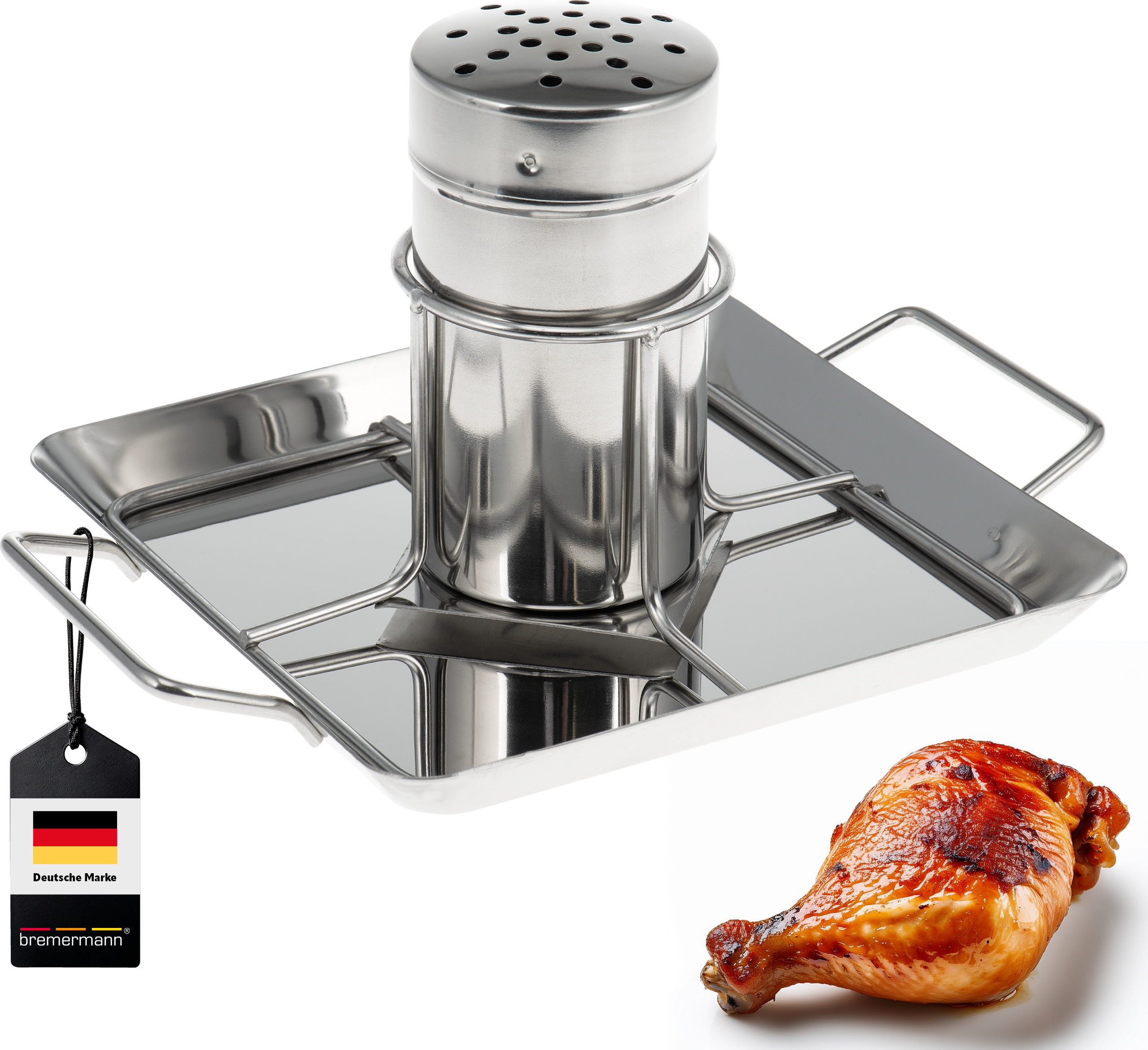 K&K Hähnchenbräter Aus Steinzeug – Weiß, Mit Auffangschale & Spieß, 25x21x19 Cm, Für Geflügel