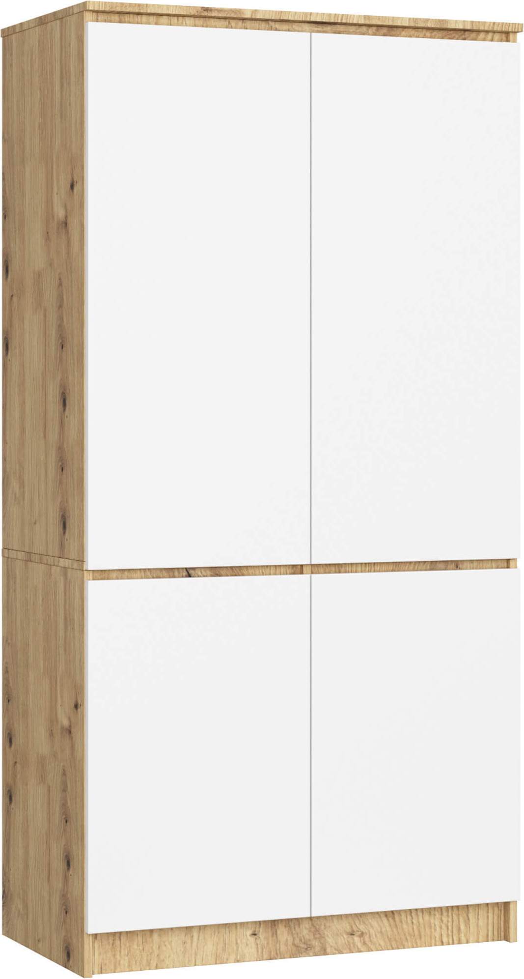 Kleiderschrank AKORD S90 Eiche Artisan, Weiß 90 cm 4 Türen 4 Regalböden B90xH180xT51 cm SP0PSYSS904DARTBIA010
