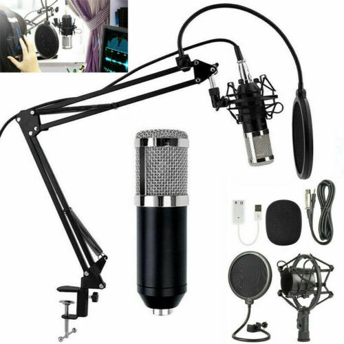 BM800 Kondensator Mikrofon set Studio Aufnahme Kit+USB Audio Adapter Edelstahl 