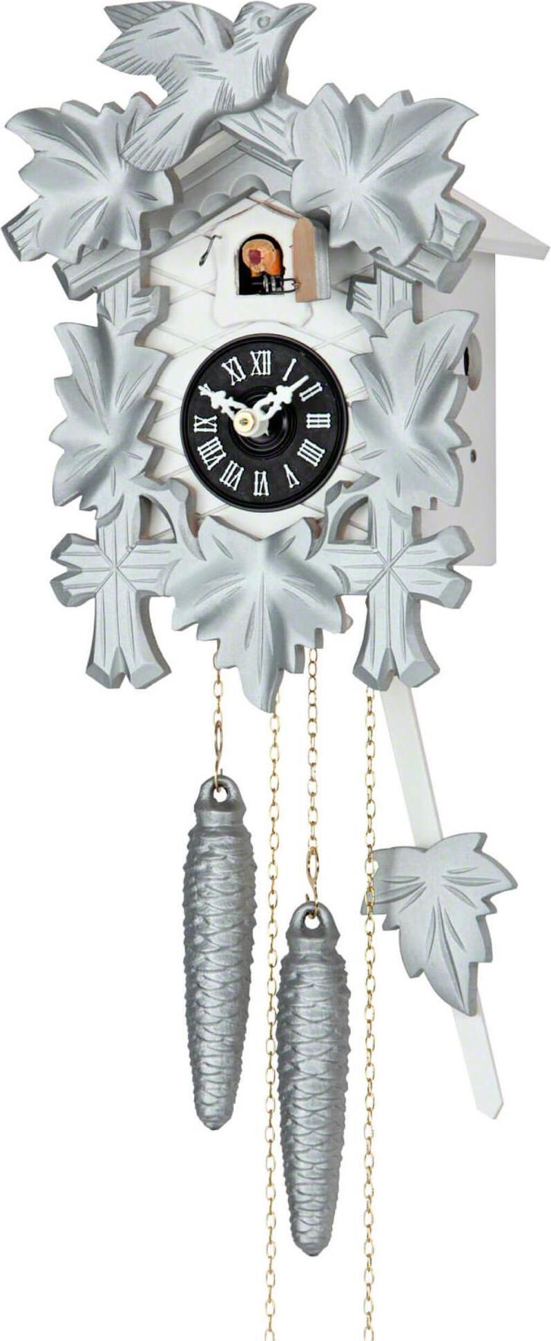 Cuco Clock Kuckucksuhr Schwarzwalduhr "Silbervogel" 15 x 17 x 24cm Wanduhr aus Holz, 1 - Tage Werk, manuelle Nachtabschaltung 42513459047680