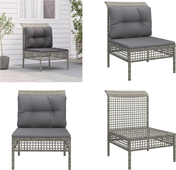 vidaXL Pohovka do záhradného centra s vankúšmi Grey Poly Rattan - Pohovka do záhradného centra - Pohovky do záhradného centra - Záhradná pohovka - Vonkajšia pohovka