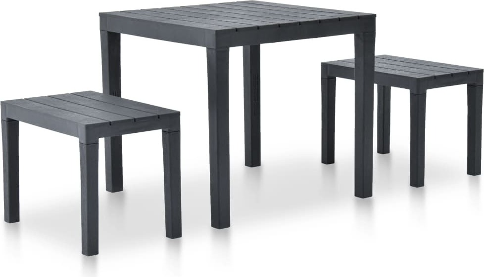 The Living Store záhradný stôl s 2 lavicami plast antracit