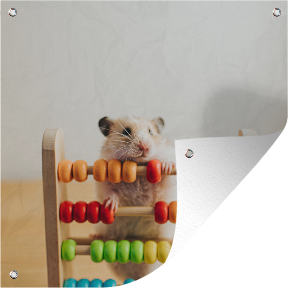 MuchoWow® 50x50 cm Outdoor-Poster Gartendeko Sichtschutz Garten Poster für den Garten Berechnender Hamster 133|17157979