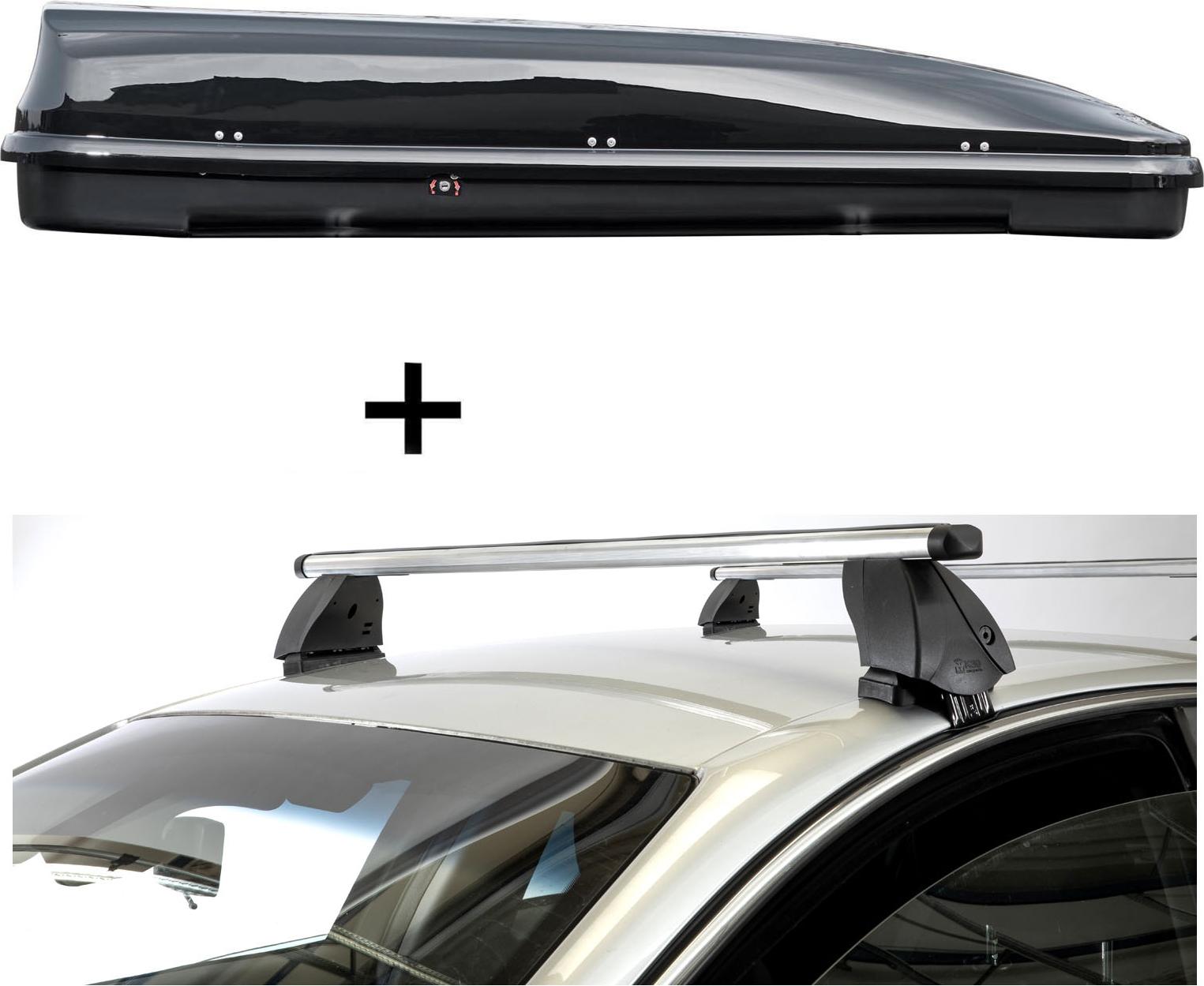 Dachbox VDPFL460 460 Liter schwarz glänzend + Dachträger K1 PRO Aluminium kompatibel mit für Land Rover für Range Rover 2 Sport (L494) (5Türer) ab 14 VDP_JUFL460_K1P17_LANDR2