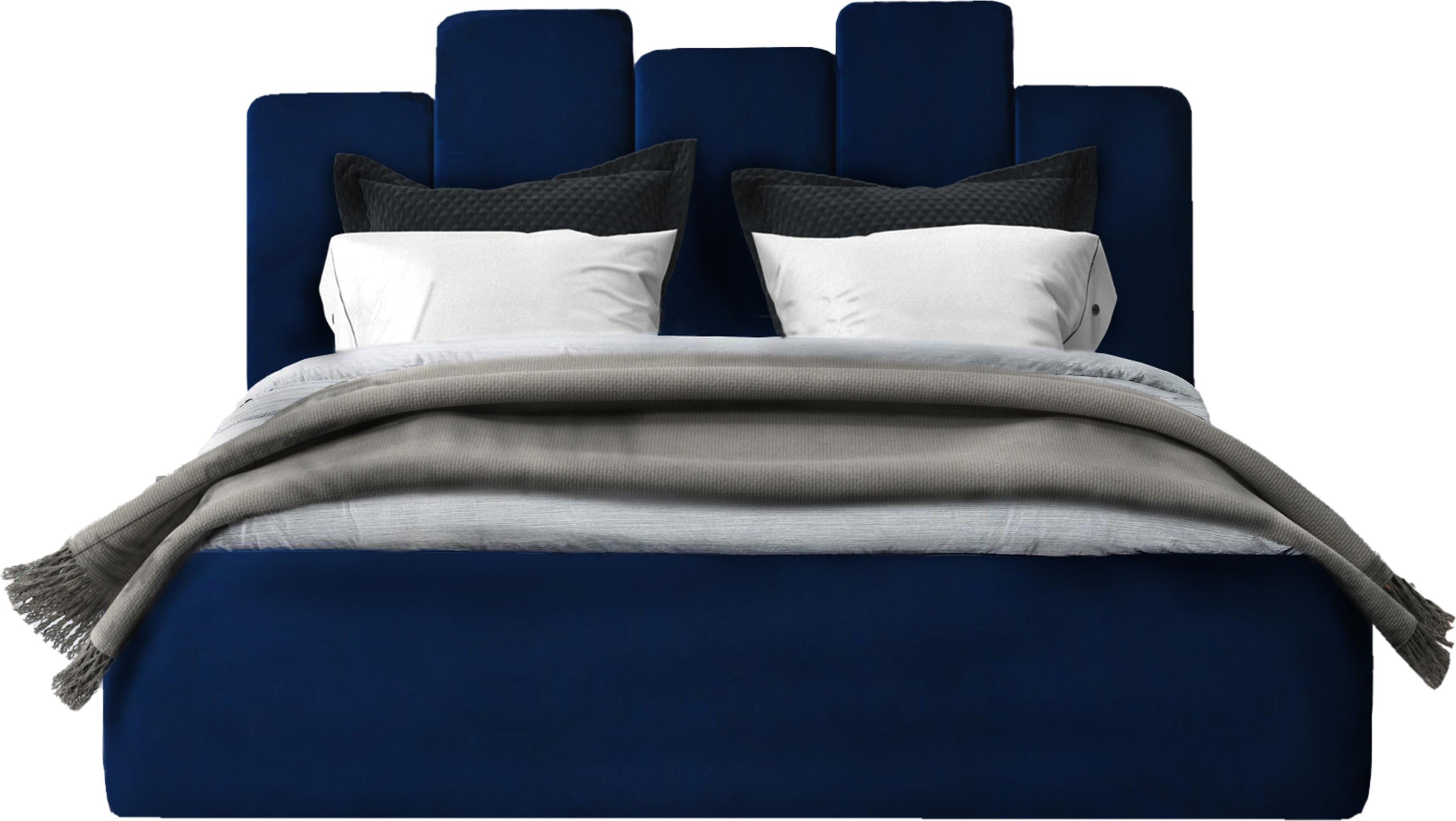 Schlafzimmer-Polsterbett Orion 210x212x90 cm Liegefläche: 200x200 cm Mit Bettkasten, Metallrahmen, Hebesystem-Gasautomatik, Monolith-StoffPolsterstoff Robuster Rahmen - Marineblau