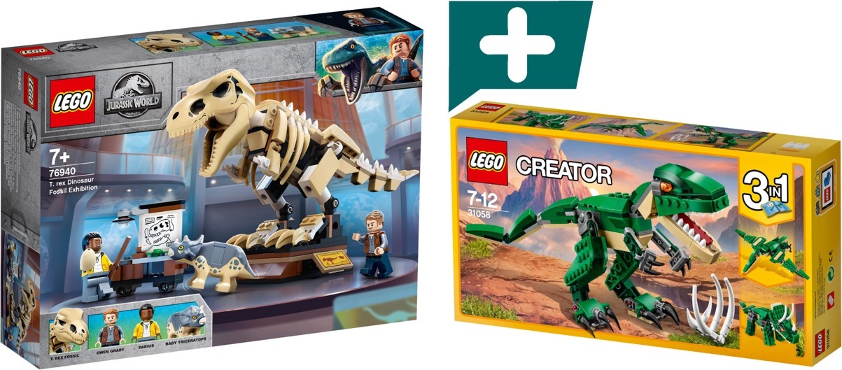 LEGO Dinosaurier 3-in-1 Set 31058 76940 – Bewegliche Gelenke, Brustkorbskelett, Owen Grady & Darius