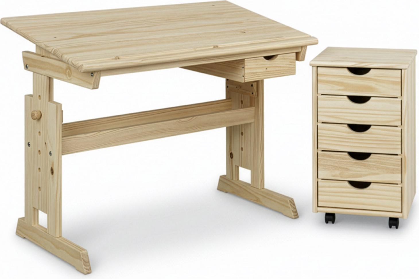 MS Wohnstudio Kinderschreibtisch-Set Julia, Kiefer massiv, mit Rollcontainer ILJulia+Nils