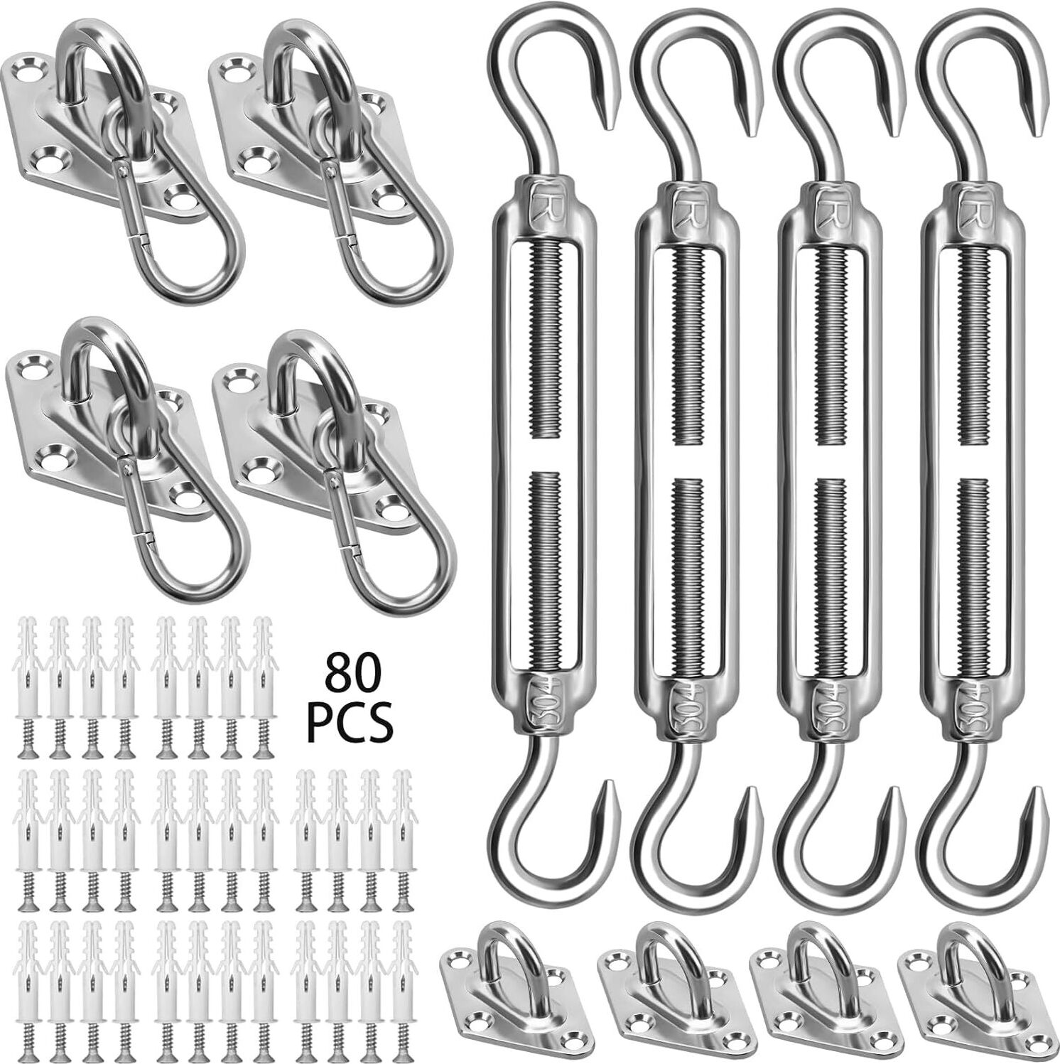 Zimtky Sonnensegel Hardware Kit 304 Edelstahl Sonnenschutz Vordach Installationsset für die Installation von rechteckigem Hardware Kit 80 Stück ZLN-20240822-KA50TZ50