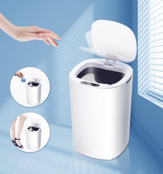 Polaza Smart Abfalleimer - mit Sensor - 9 Liter - Abfalleimer - Abfallkorb - Abfallbehälter - ABS - 18x18x29 cm - ABS - Weiß
