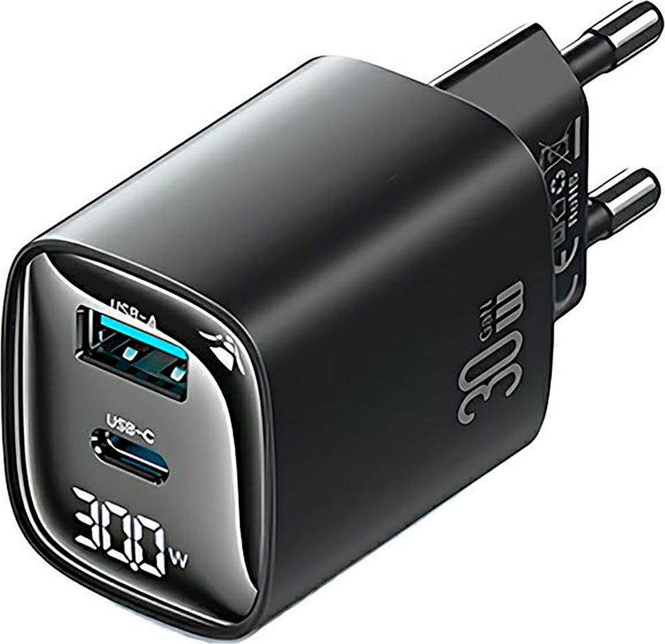 Usams Charger 30W GaN LED USB+USB-C CC229 Black