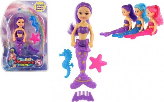 Teddies Meerjungfrau-Puppe mit Zubehör aus Kunststoff 15cm - bunt gemischt