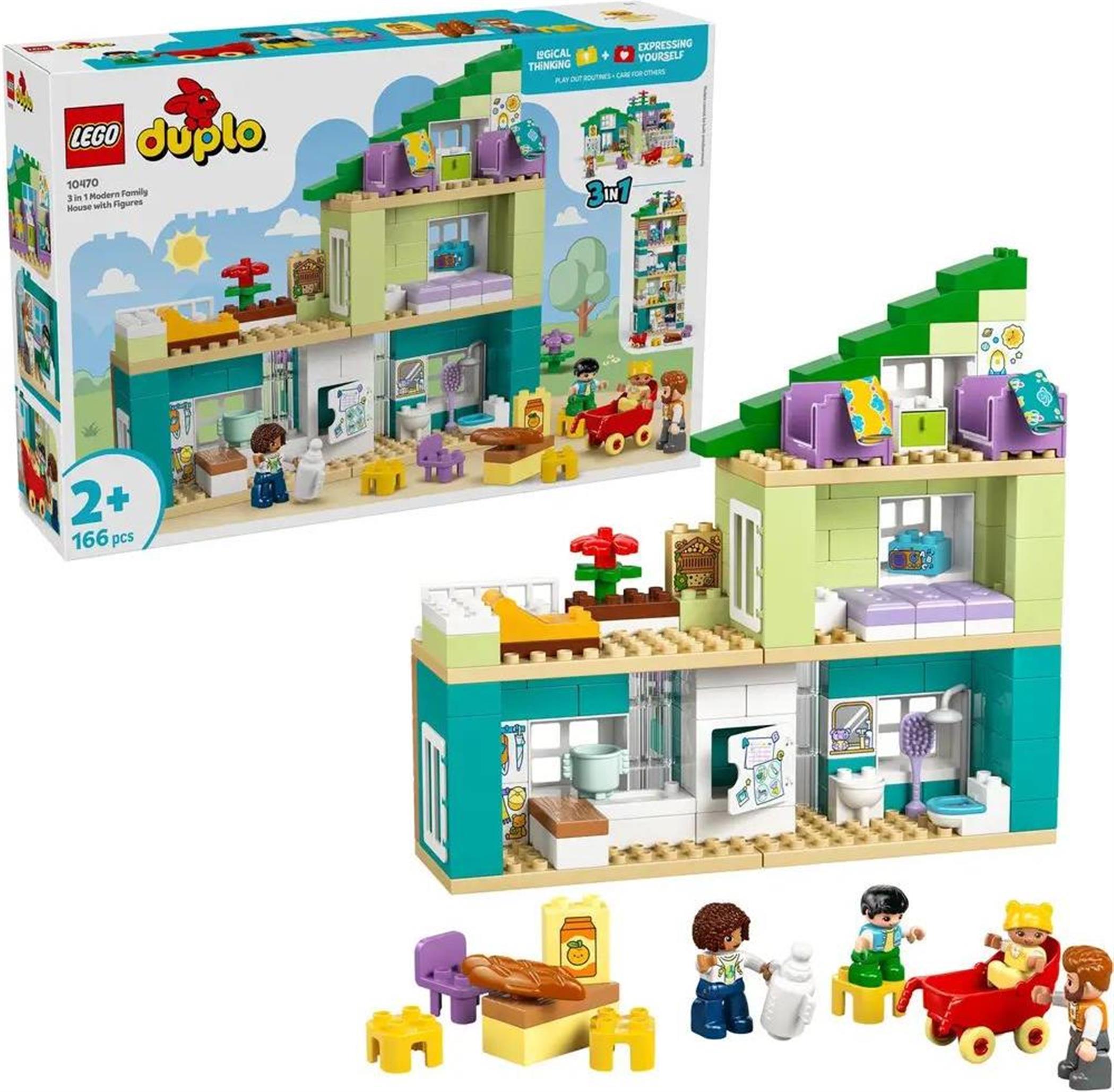 LEGO DUPLO Moderný rodinný dom 3 v 1 s figúrkami, Stavebnica, 2 rok / roky, Plast, 166 kusov, 2,52 kg