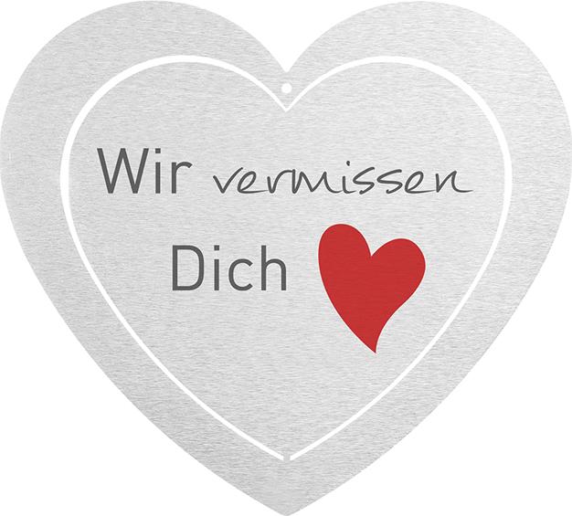 DOLORINO Grabherz aus Edelstahl | wetterfest | mit Spruch "Wir vermissen Dich"| ca. 17x15cm 512074