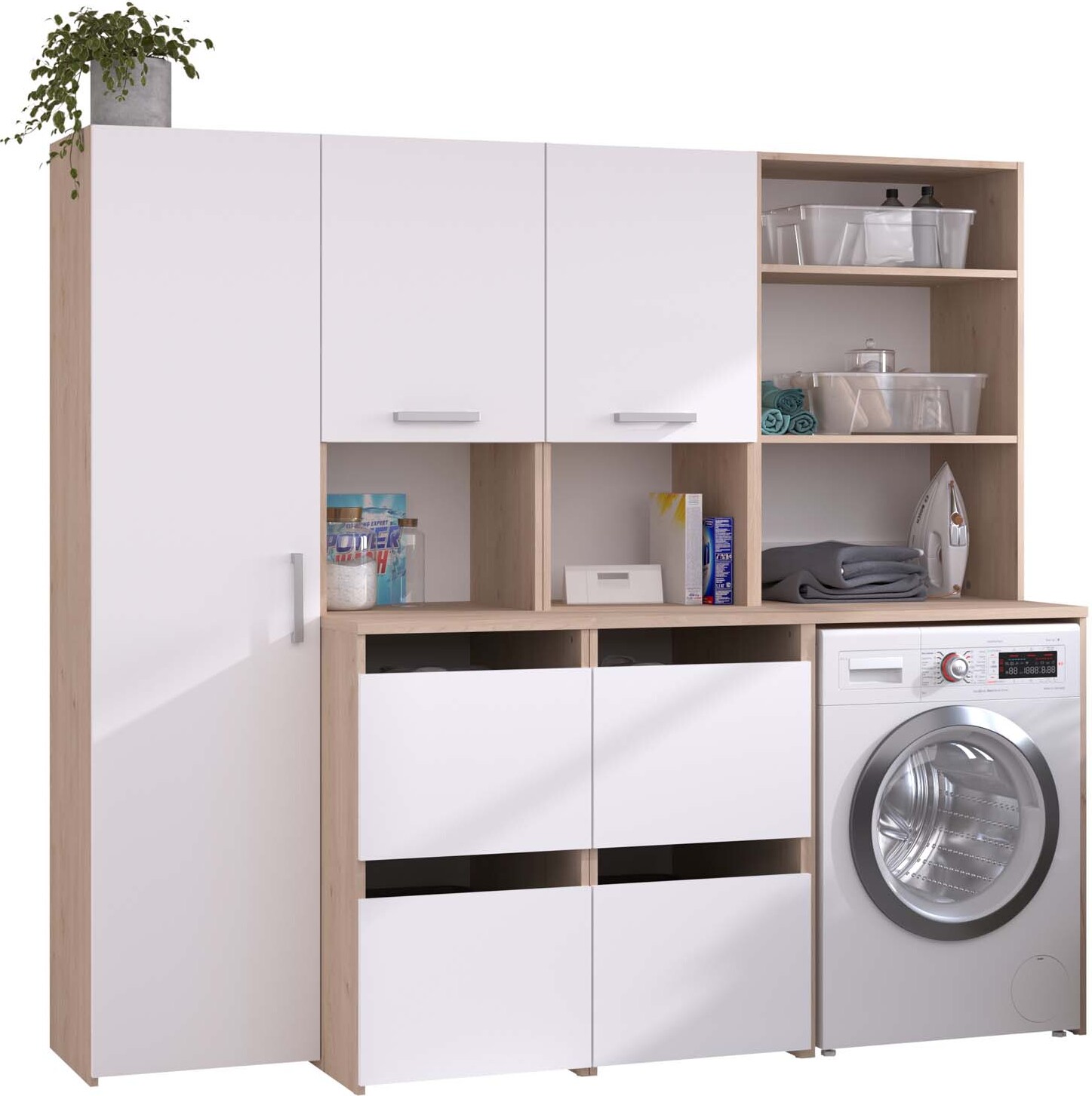 Parisot Meubles Hauswirtschaftsraum Laundry - Weiß / Eiche FM5143