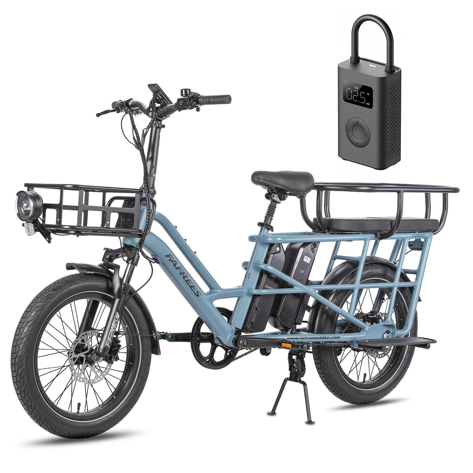 FAFREES FF20 CUV Family longtail e-cargo bike - Modulárny e-bike s dvojitou batériou a nosnosťou 200 kg Blue+Mijia air pump 2nd+child seats