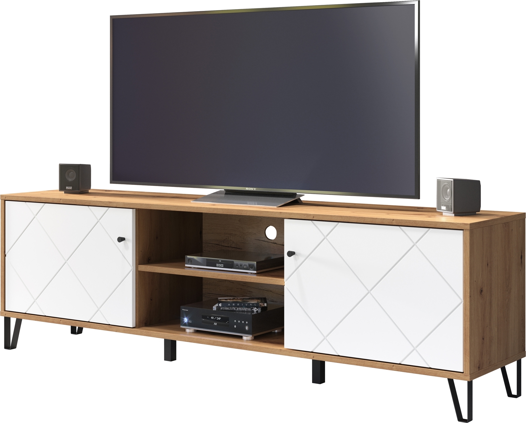 möbelando TV-Bank >Touch< in Weiß Matt Tiefzieh - 183x56x40 (BxHxT) 310335