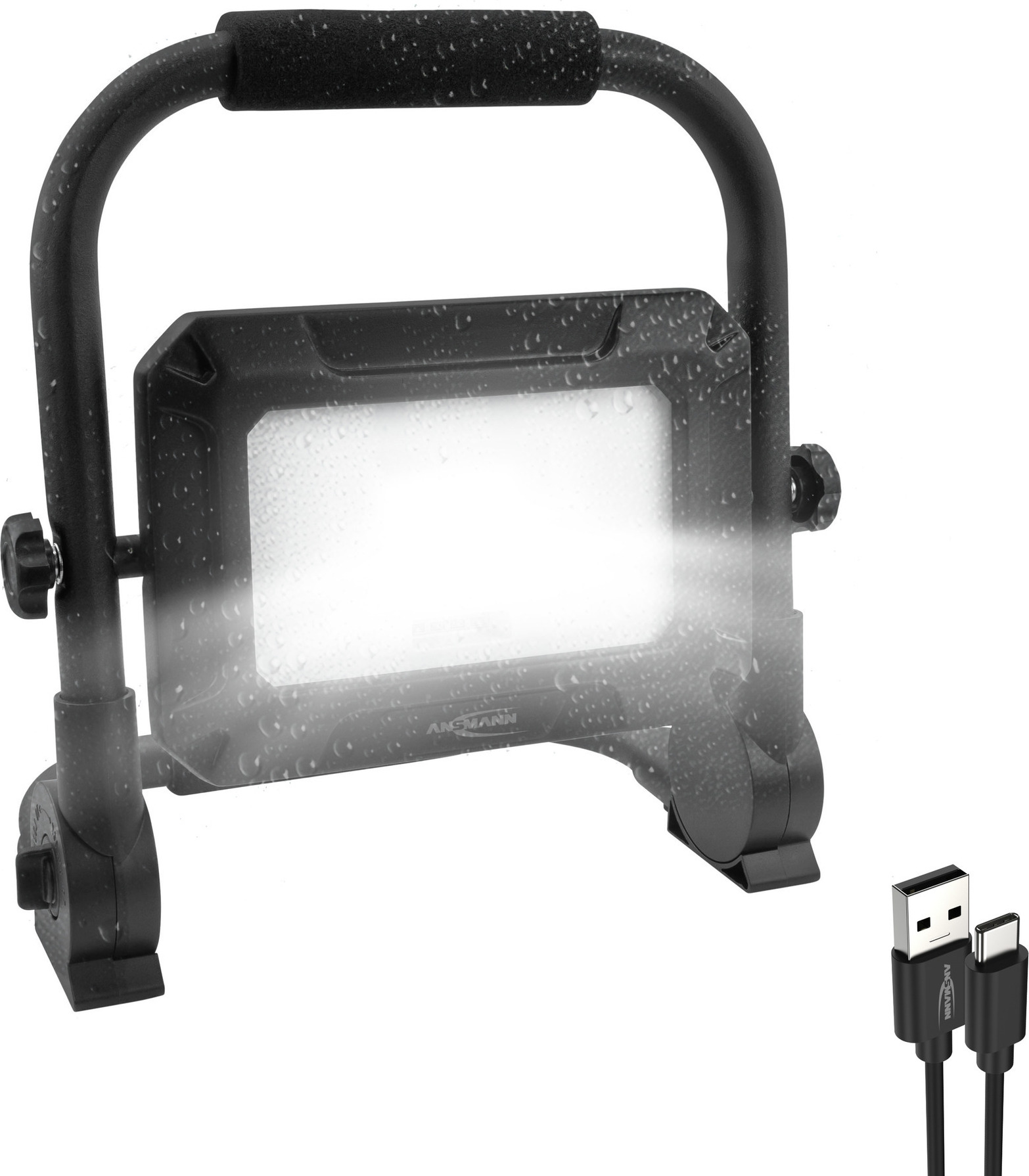 ANSMANN LED Strahler, robust, Spritzwasserschutz, sehr hell, aufladbar