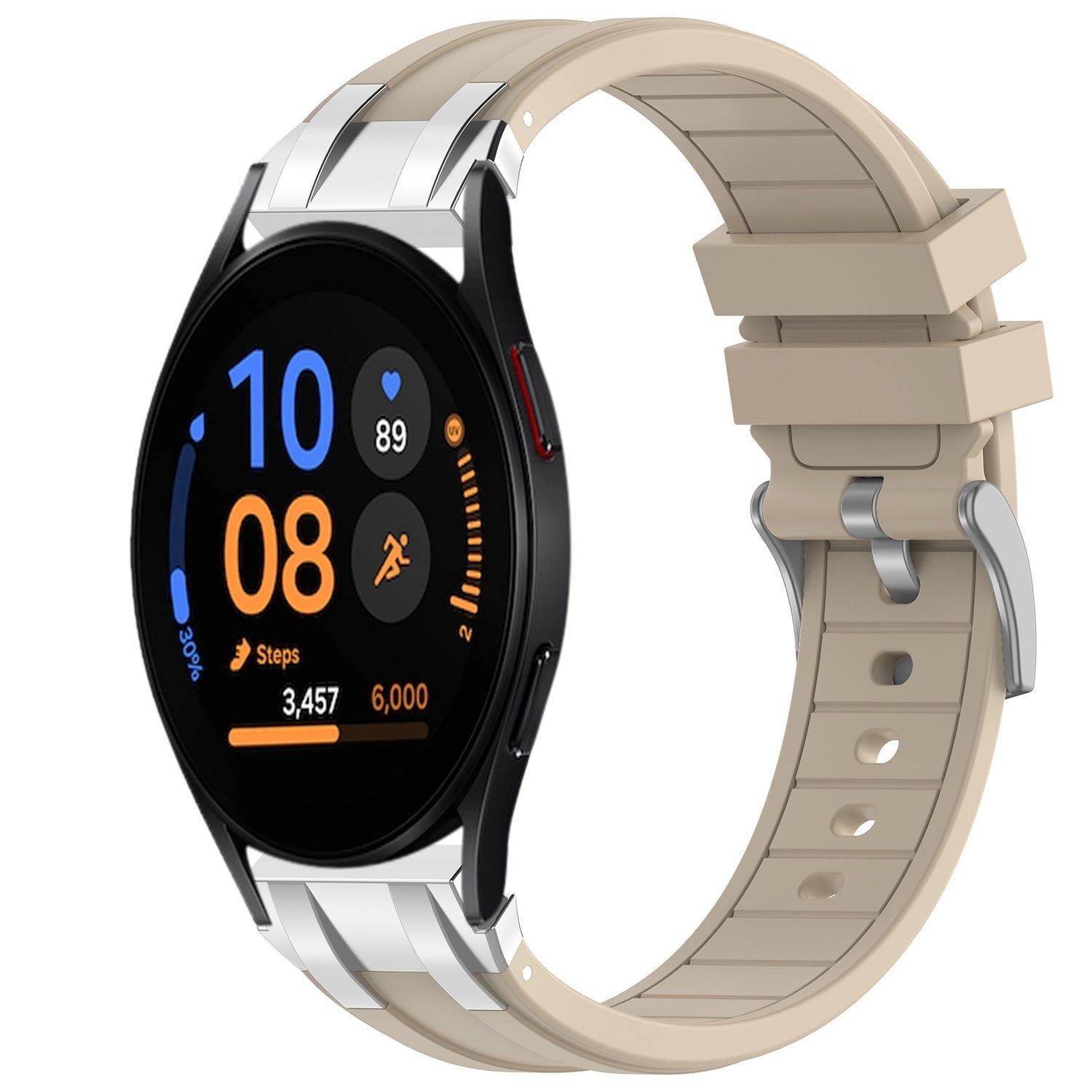 Pre Samsung Galaxy Watch FE 40 mm Silikónová rýchloupínacia strieborná pracka Náhradný pás na ruku béžová