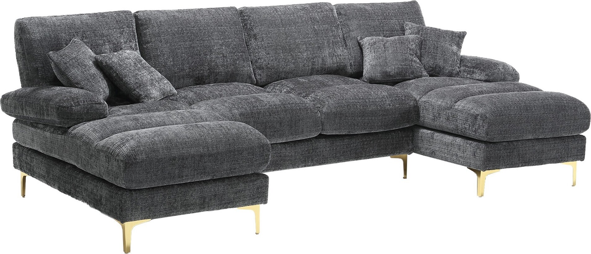 Abrihome Ecksofa U-Förmiges Sektionssofa Sofa für 4 Personen mit Liegefunktion, Chenille - Grau