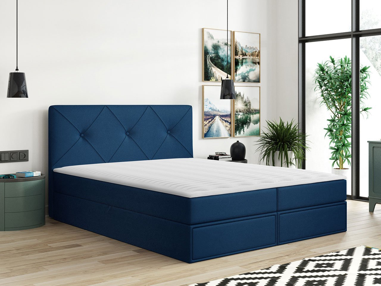 Kontinentálna manželská posteľ 180x200 LEYA - modrá + topper ZDARMA
