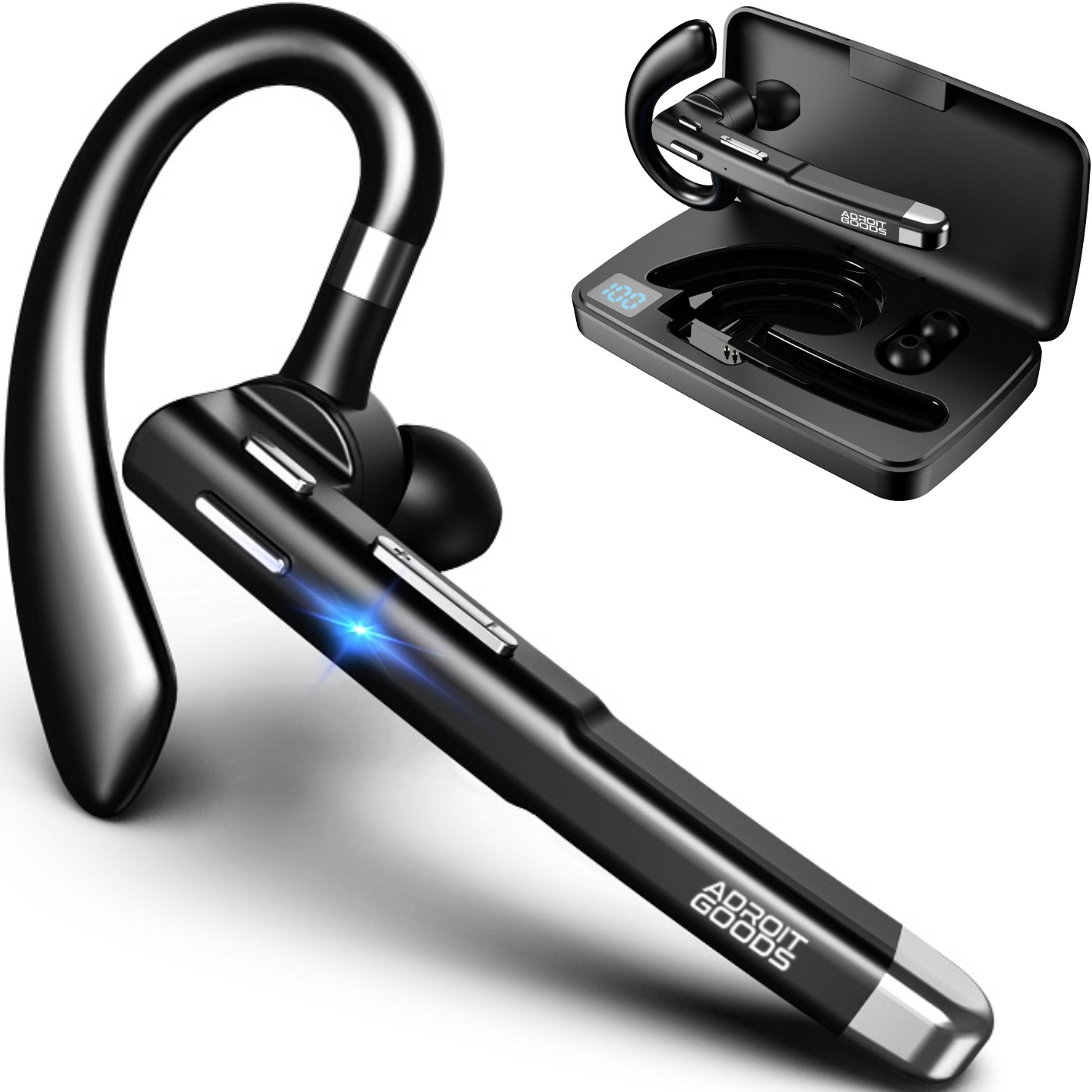 AdroitGoods Bezdrôtové slúchadlá - s potlačením šumu a nabíjacím puzdrom - Bluetooth 5.0 - Hands-free volanie do auta Bluetooth - pracovné slúchadlá - slúchadlá do uší - bezdrôtové slúchadlá