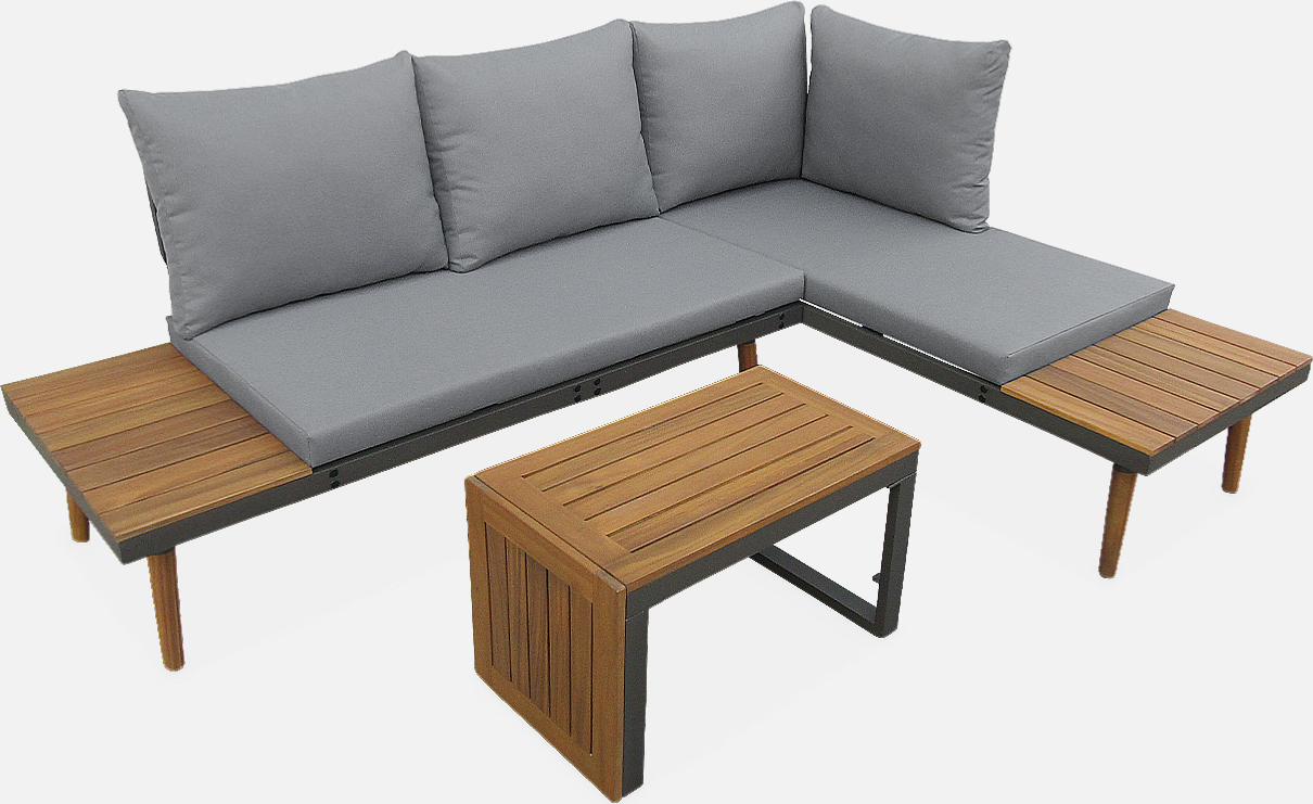 sweeek - Modulares Gartenmöbelset aus Aluminium und Akazienholz, 4-Sitzer - Anthrazit ACMODUATGY