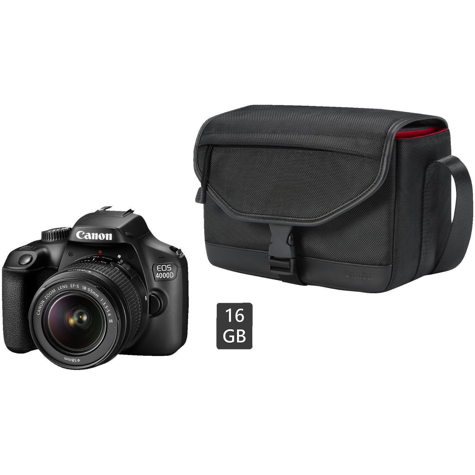 CANON EOS 4000D Kit Spiegelreflexkamera 18-55 mm Objektiv inkl. Tasche, Speicherkarte 3011C013AA