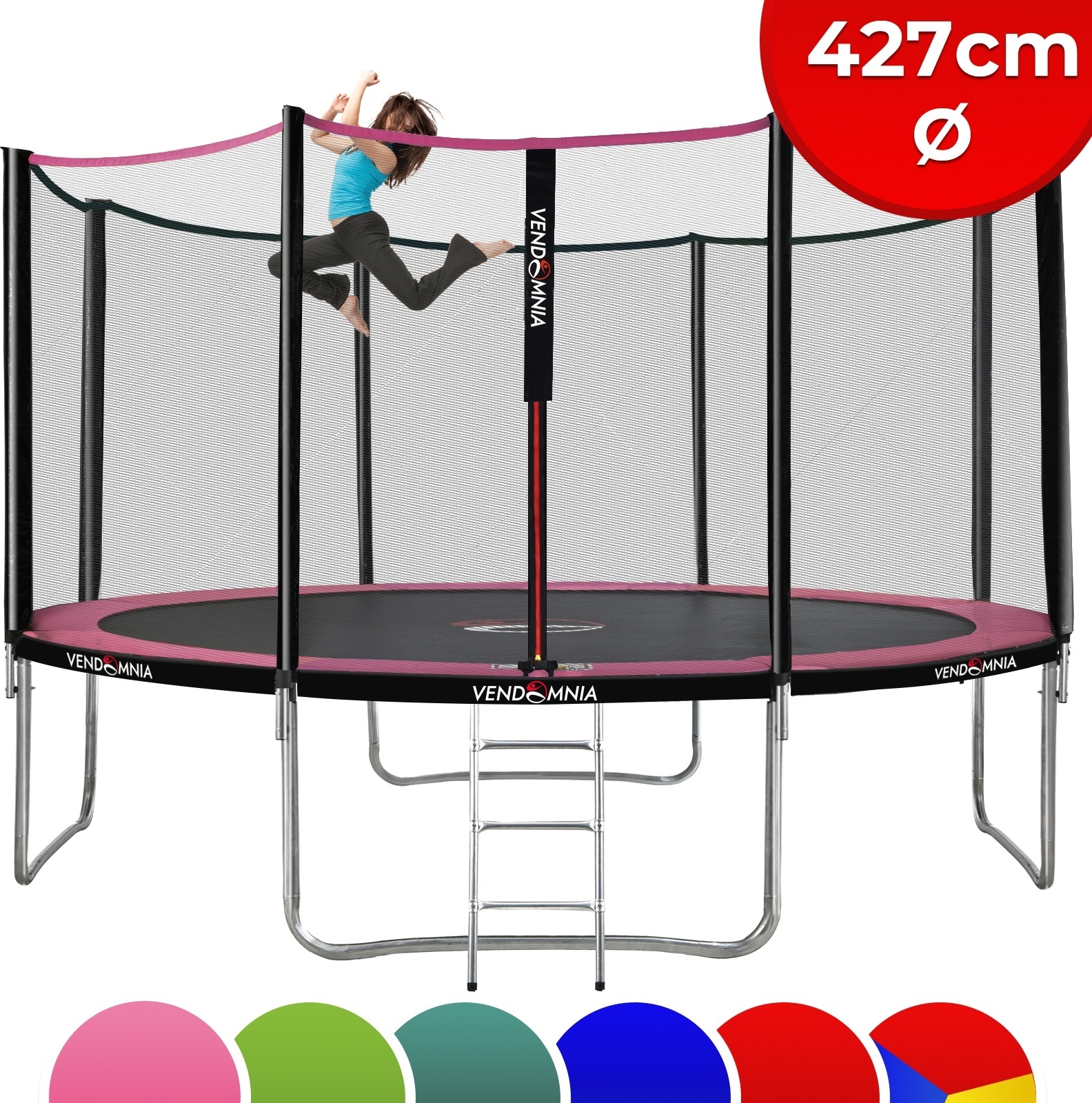 Trampolin - mit Sicherheitsnetz, Leiter, Randabdeckung, 427 cm, Farbwahl - Outdoor Indoor Gartentrampolin, Trampoline Farbe: Rosa