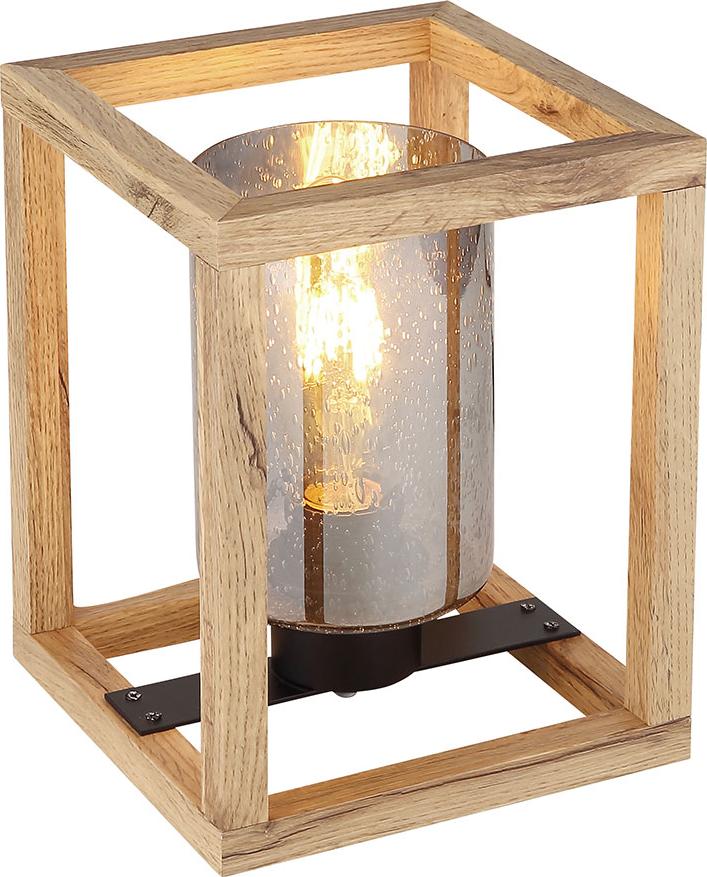 Globo Lighting LED Tischleuchte, Rauchglas, Holz, Luftblasen, schwarz, H 22 cm 150861