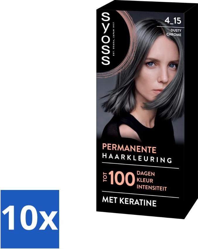 SYOSS – Coloration 4-15 Dusty Chrome – Haarfärbemittel – Grauabdeckung – Reduziert Haarbruch - Vorteilspack - 10 Stücke 8721410