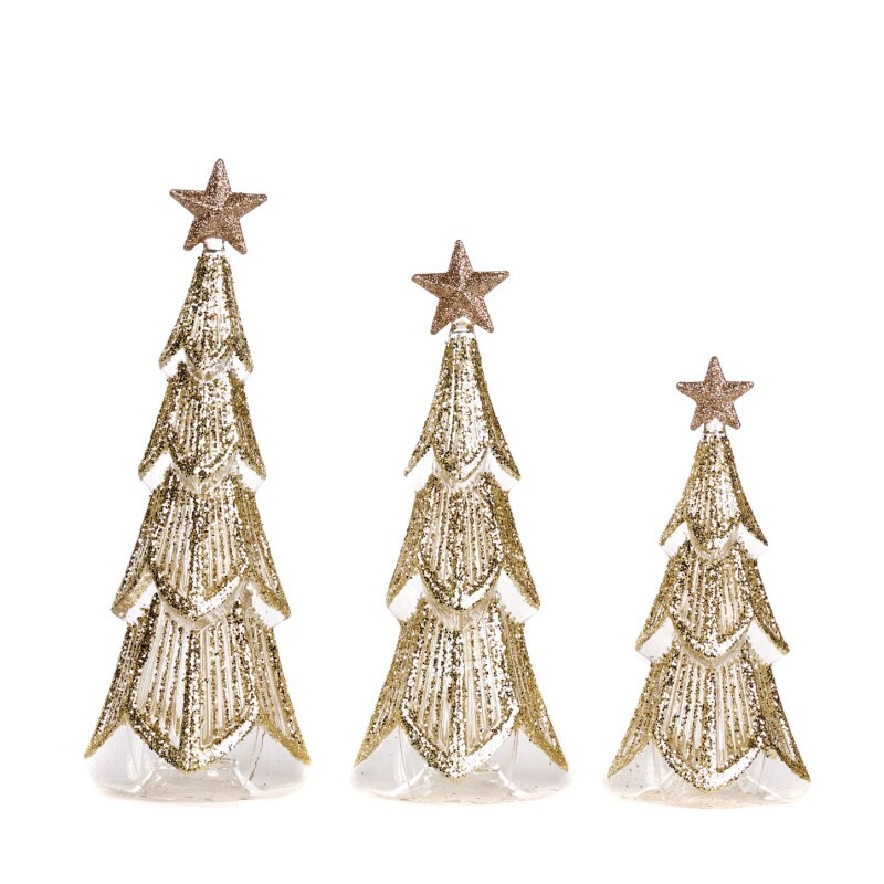 Goodwill Weihnachtsbaum aus Glas, goldfarben, H 28,5 cm, preiswertes Set mit 3 Stück 29140