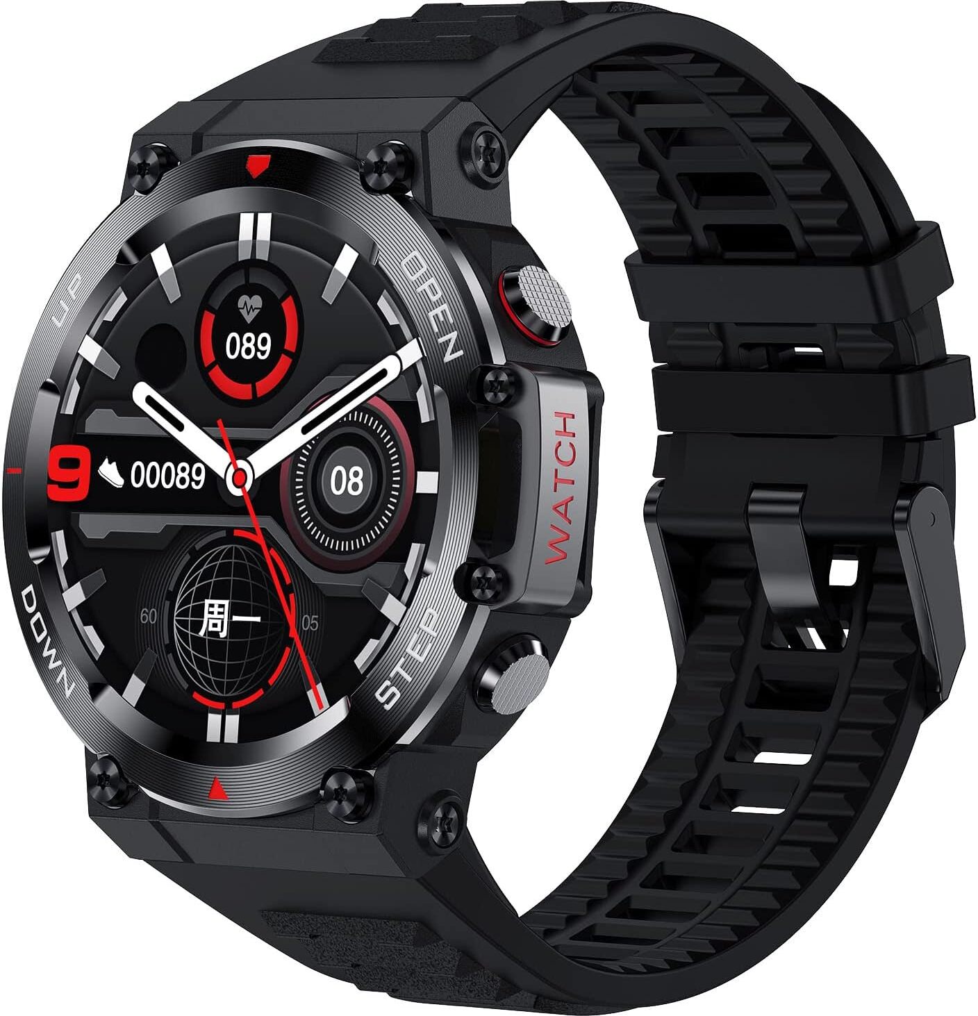 findtime Herren Smartwatch 1,32 Zoll mit Anruf, Bluetooth, HD, wasserdicht, taktisch,Sprachassistent, Aktivitätstracker, Schlafmonitor, Schrittzähler, Kalorien