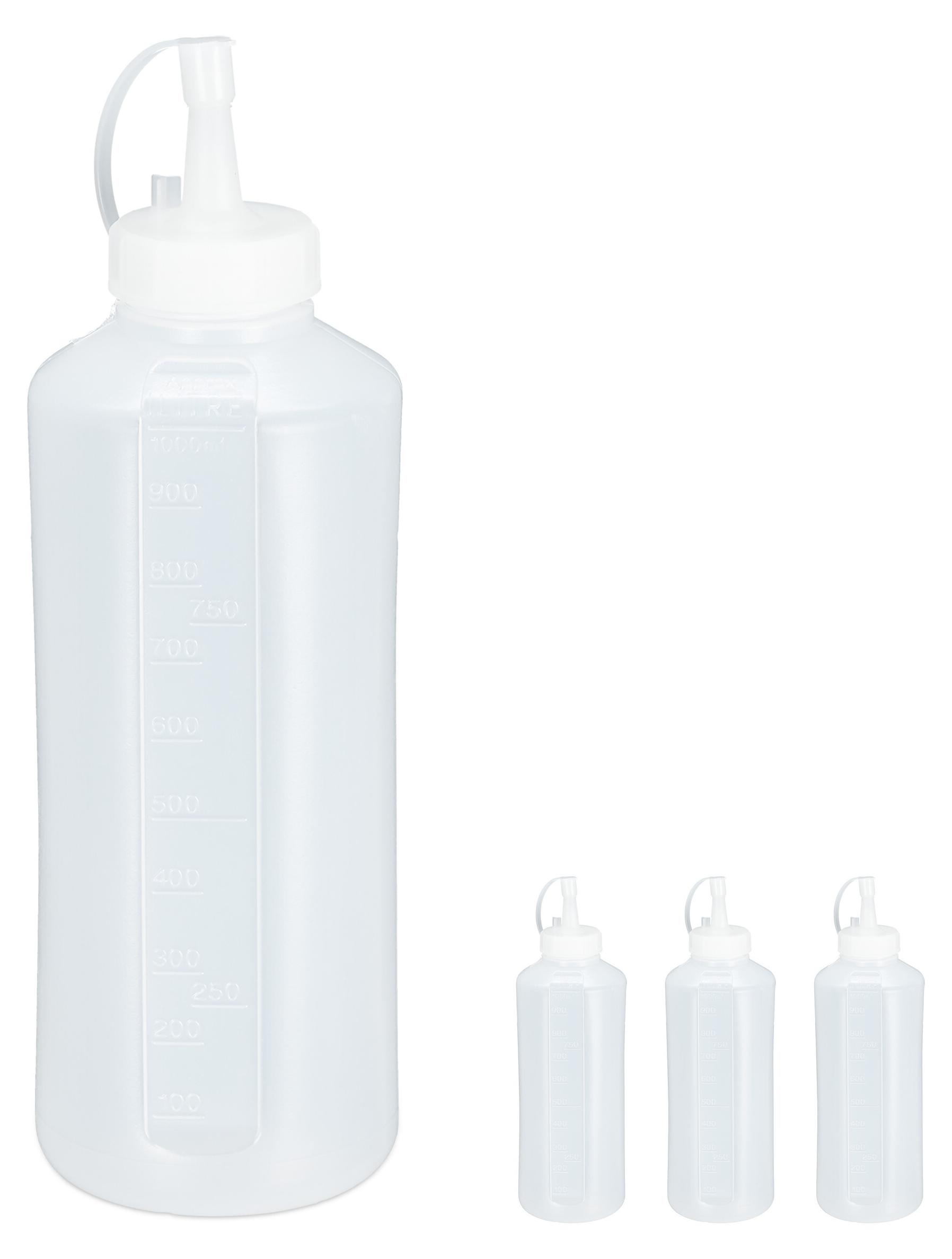 Relaxdays 24 x Quetschflasche, 1000 ml, für Saucen, Spritzflasche zum Befüllen, Squeeze Flasche, Kunststoff, Saucenflasche, klar 10038222_0
