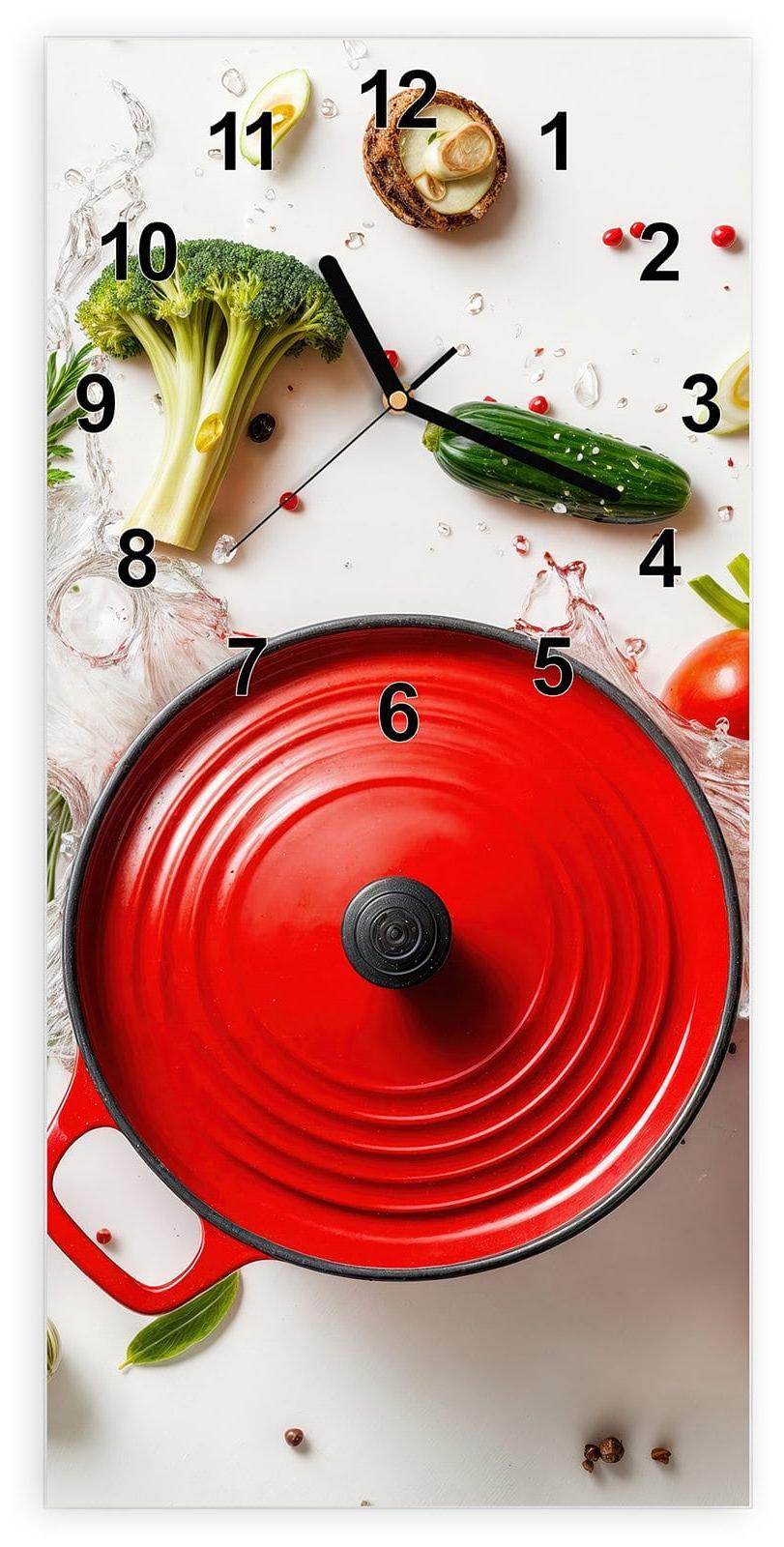 Primedeco Wanduhr aus Glas mit Motiv Kochvorbereitung- 30 x 60 cm - inkl. Aufhängesystem