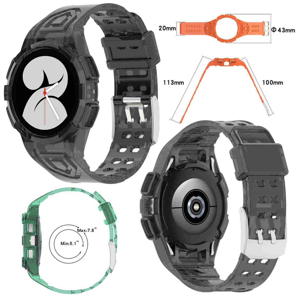 Pre Samsung Galaxy Watch 4 44mm plastový / silikónový náramok s ochranným puzdrom Hodinky Orange Náhradný pás na ruku