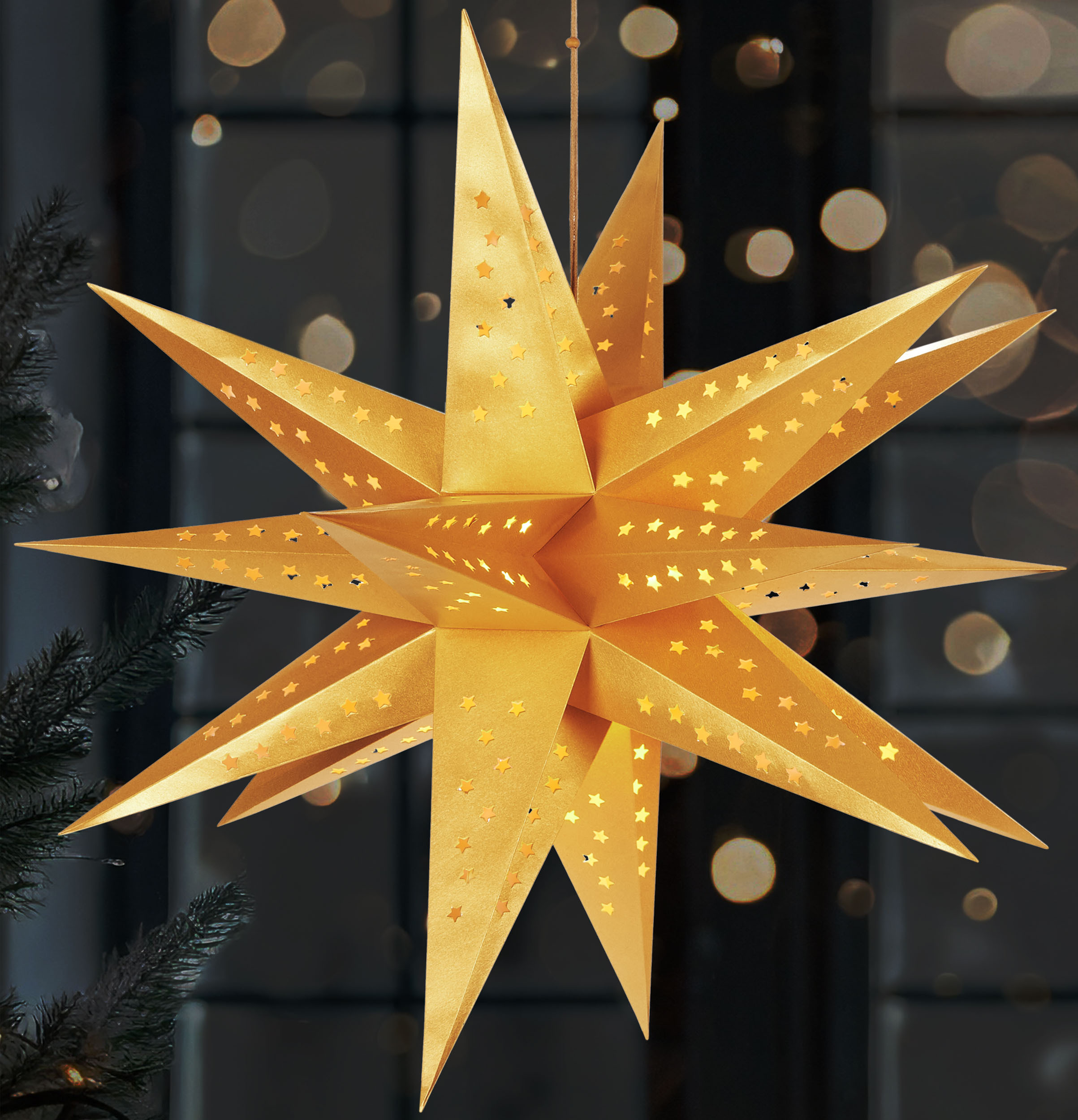Étoile De Noël LED 60 Cm - Décoration Suspendue 3D En Papier Pour Fenêtre, Intérieur, Période De L'Avent (fonctionne Sur Piles) - 4