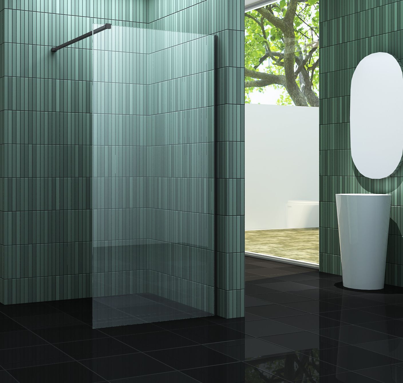 Duschwand SC mit schwarzen Anbauteilen in 80 x 200 cm