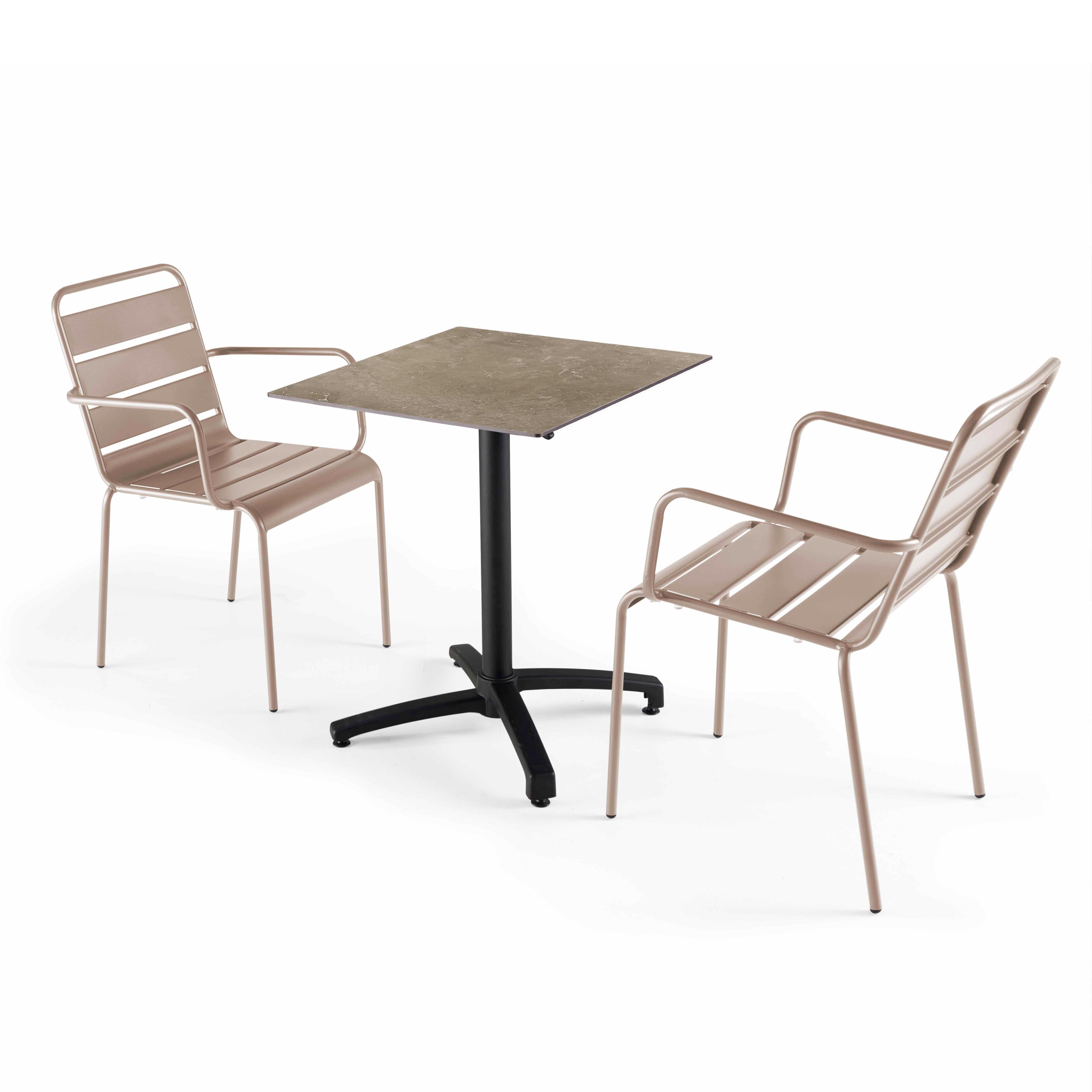 Stuhl Gartentisch mit Marmor-Laminat und 2 taupefarbenen Sesseln - Oviala Opéra